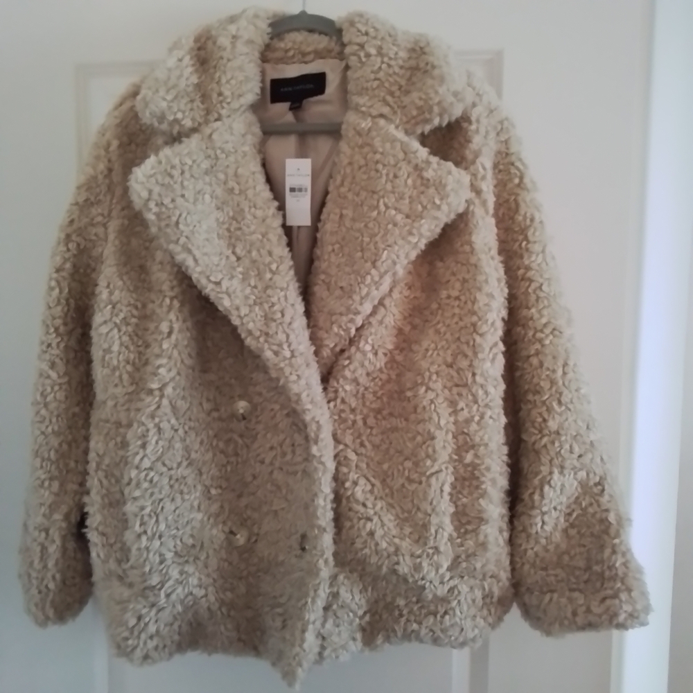 Ann Taylor Cream Teddy Jacket Plush Cozy Outerwear